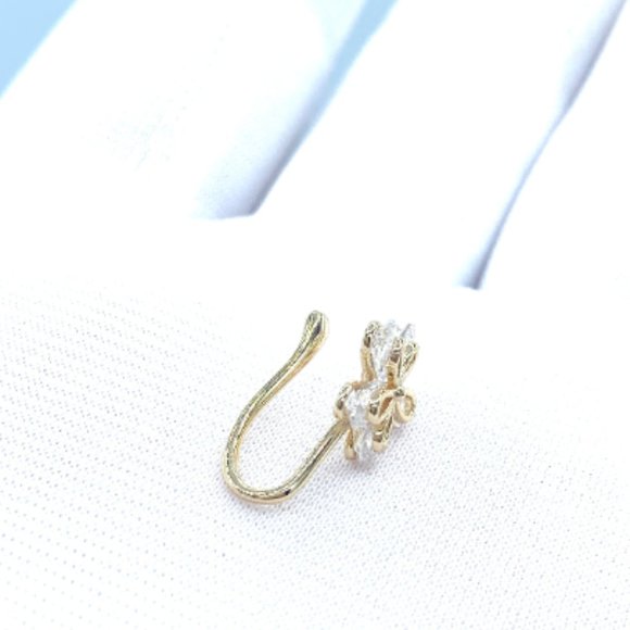 CZ Flower 24 KT Gold Plated Nose Cuff Fake Nose Rings No Piercing Jewelry - Picture 3 of 5